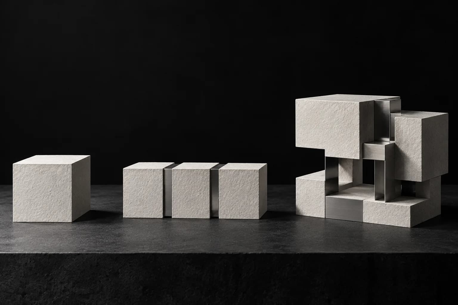 Trois structures de cubes illustrant une personne, un collectif et une organisation modulaire.