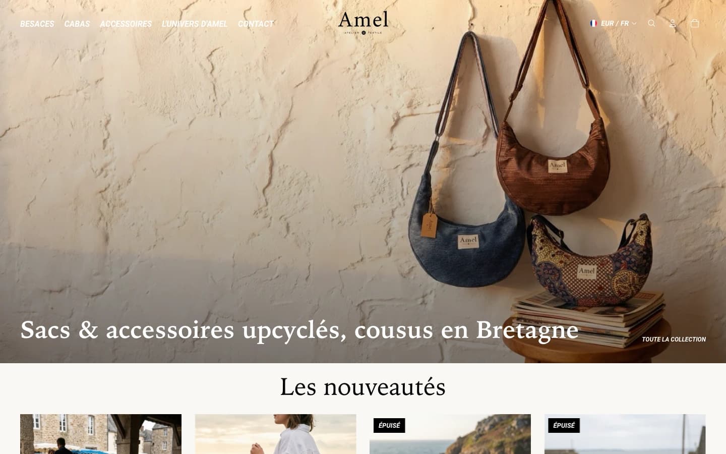 Page d'accueil du site Shopify Amel Atelier