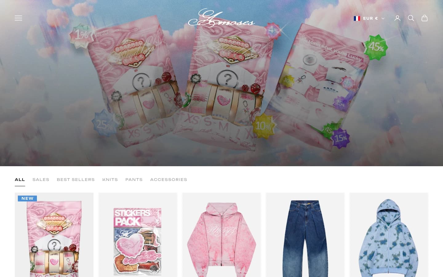 Page d'accueil du site Shopify Amoses Clothing