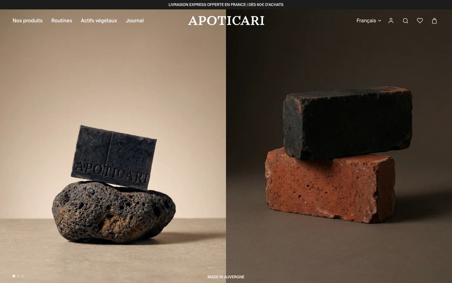 Page d'accueil du site Shopify Apoticari