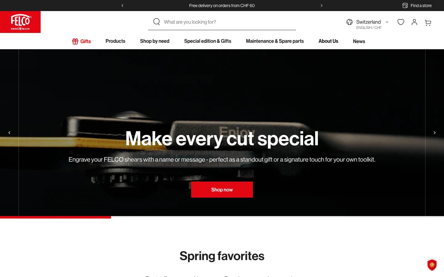 Page d'accueil du site Shopify Felco