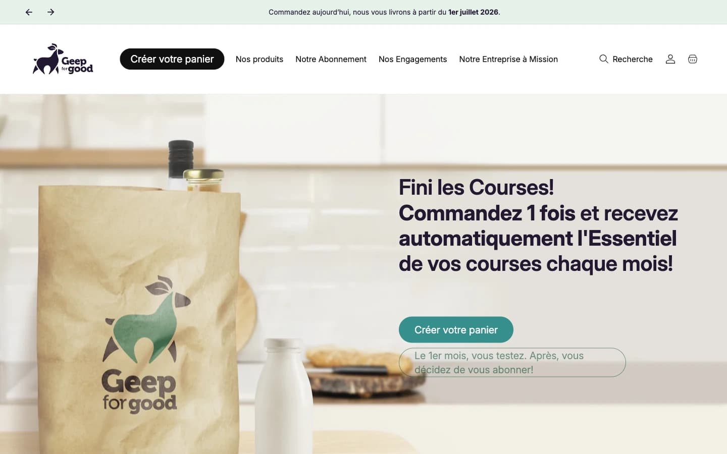 Page d'accueil du site Shopify Geep for Good