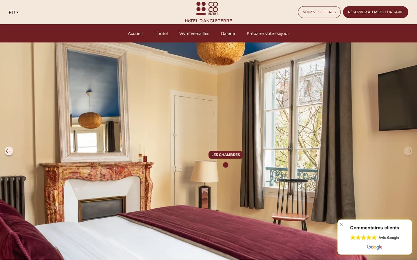 Page d'accueil du site vitrine Hotel Angleterre Versailles