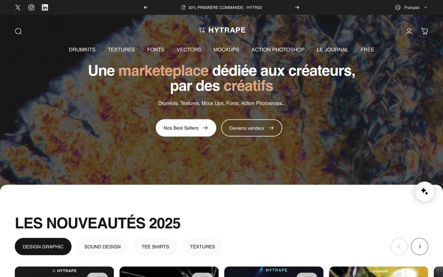 Page d'accueil du site Shopify Hytrape