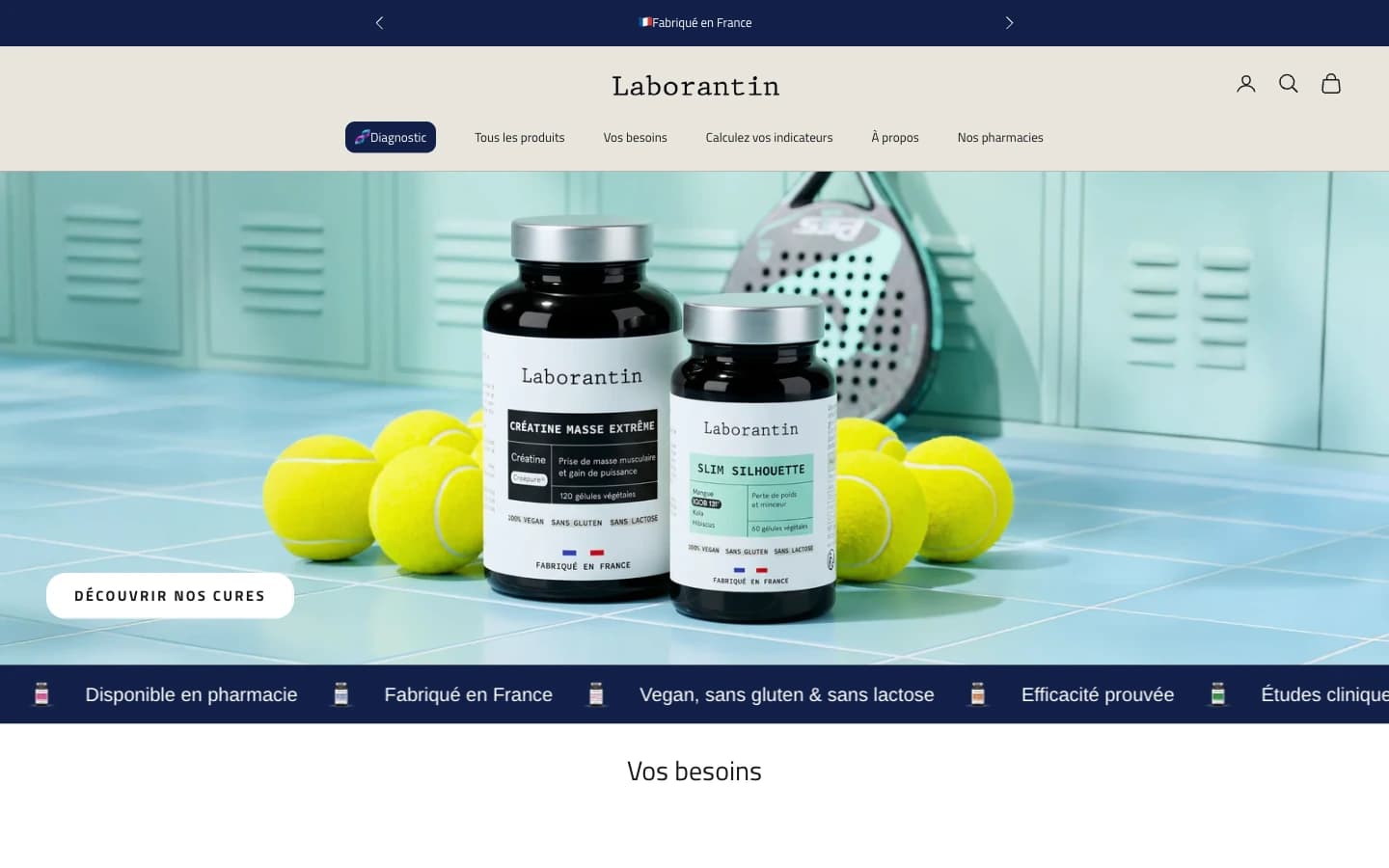 Page d'accueil du site Shopify Laborantin