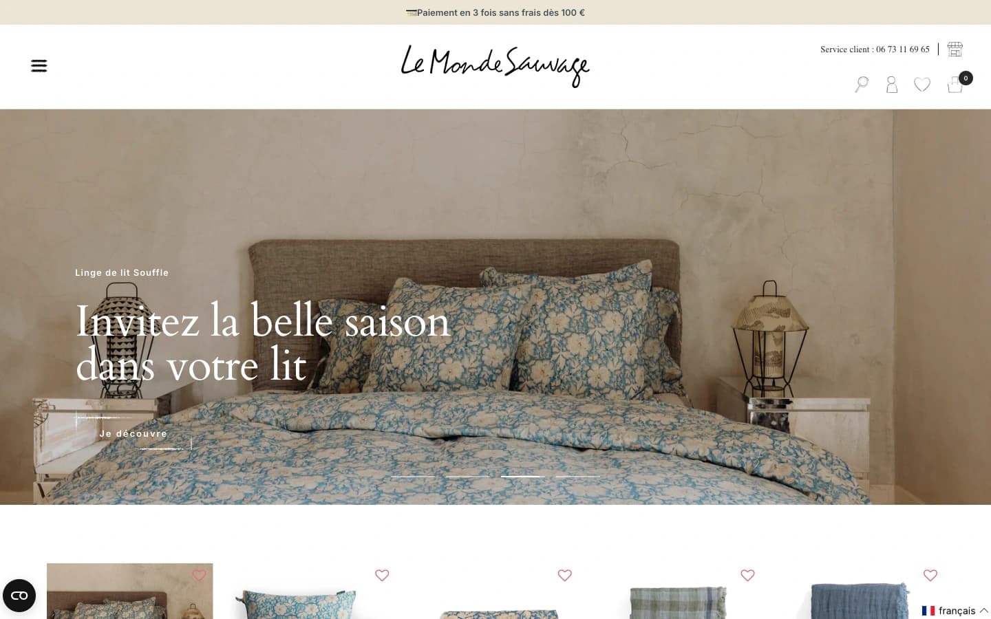 Page d'accueil du site Shopify Le Monde Sauvage