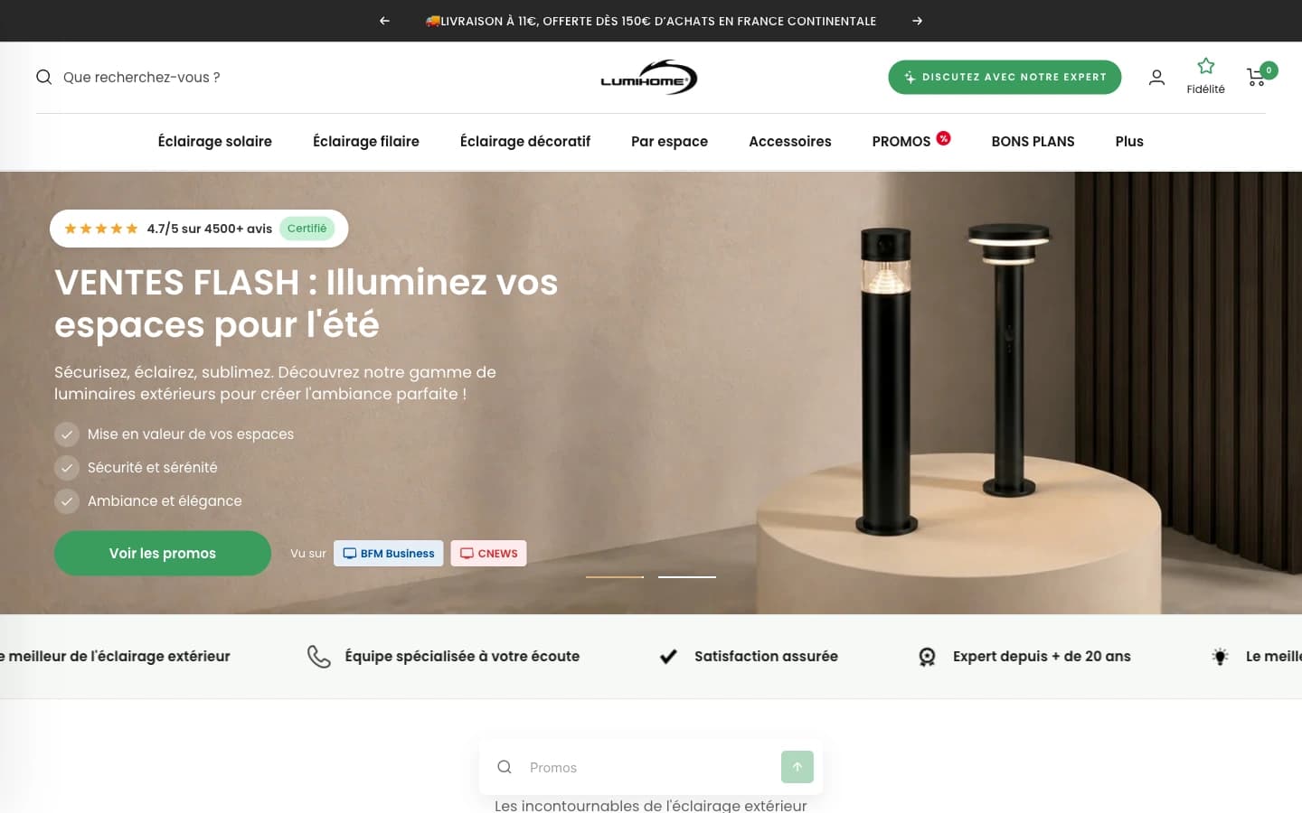 Page d'accueil du site Shopify Lumihome