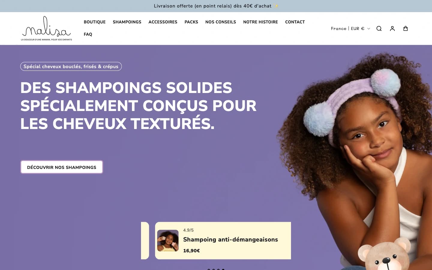 Page d'accueil du site Shopify Nalisa