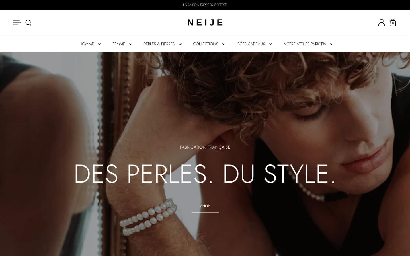 Page d'accueil du site Shopify Neije