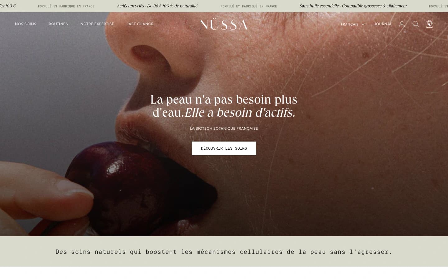 Page d'accueil du site Shopify Nussa Cosmetics