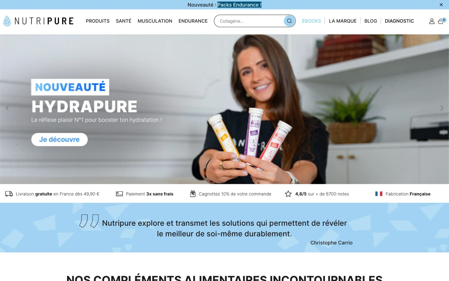 Page d'accueil du site Shopify Nutripure