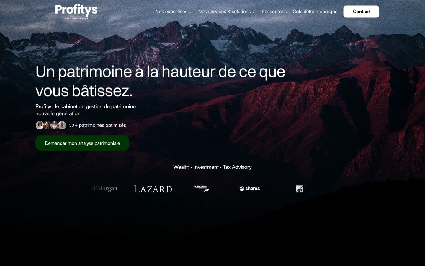 Page d'accueil du site vitrine Profitys