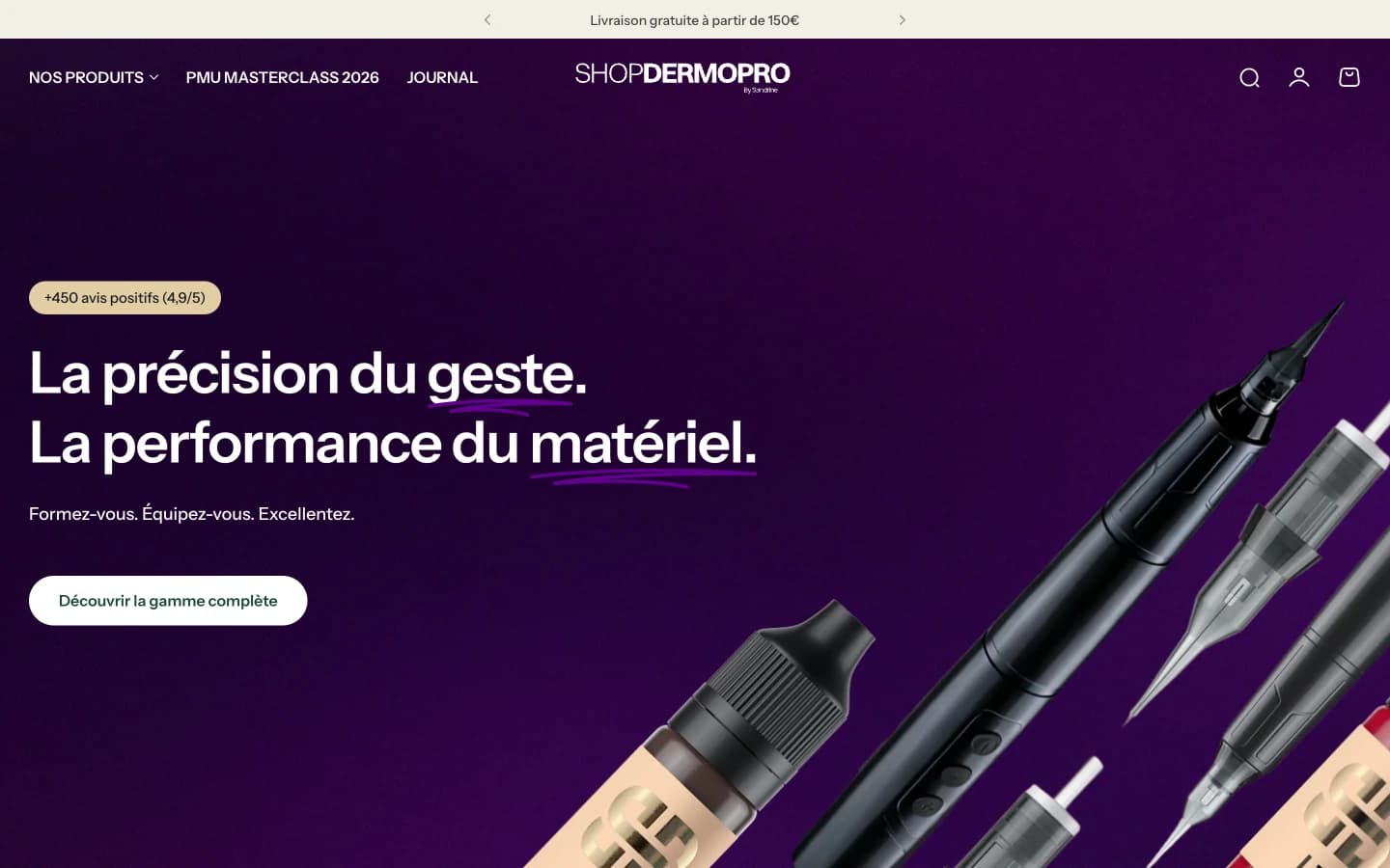 Page d'accueil du site Shopify Shopdermopro