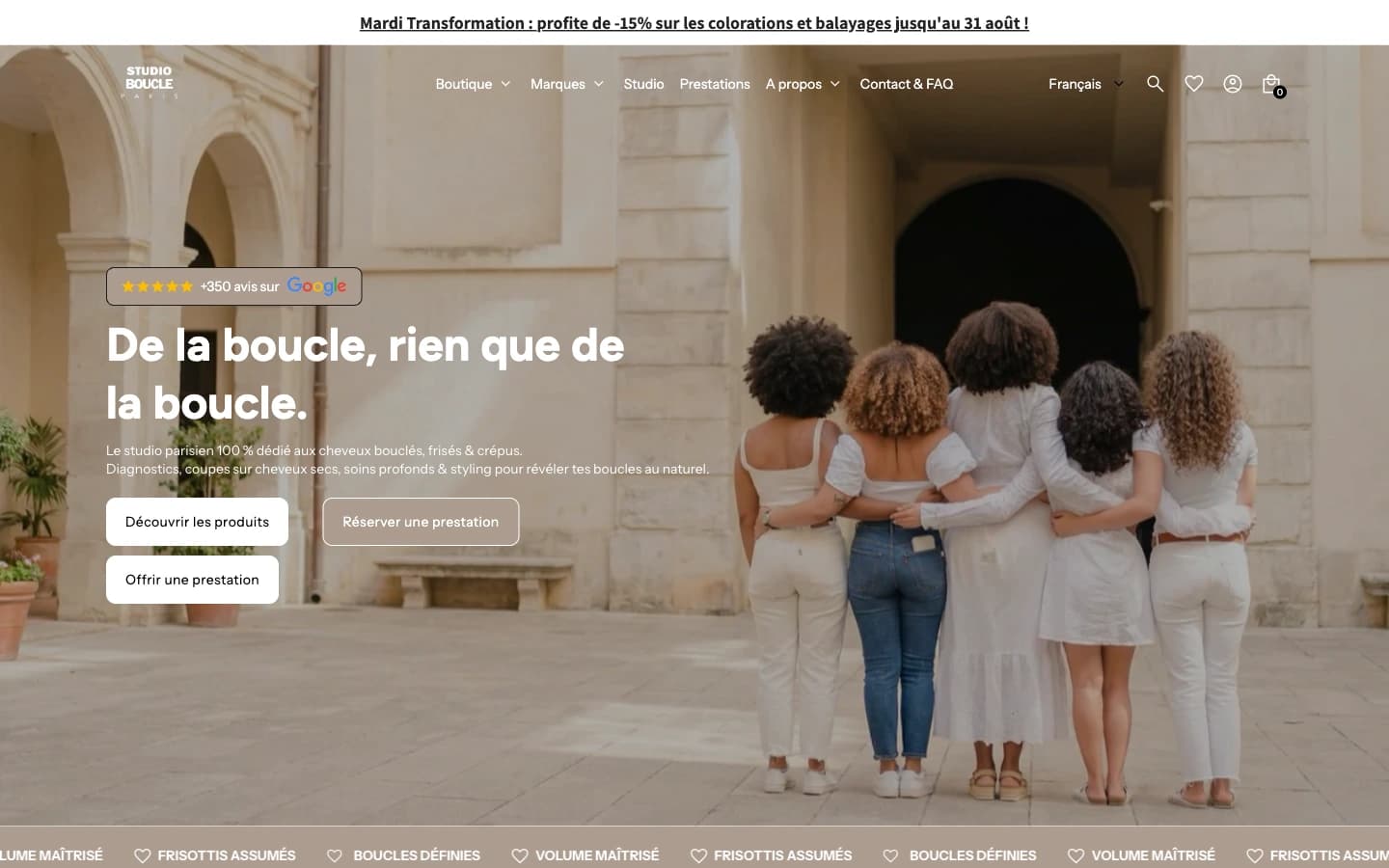 Page d'accueil du site Shopify Studio Boucle Paris
