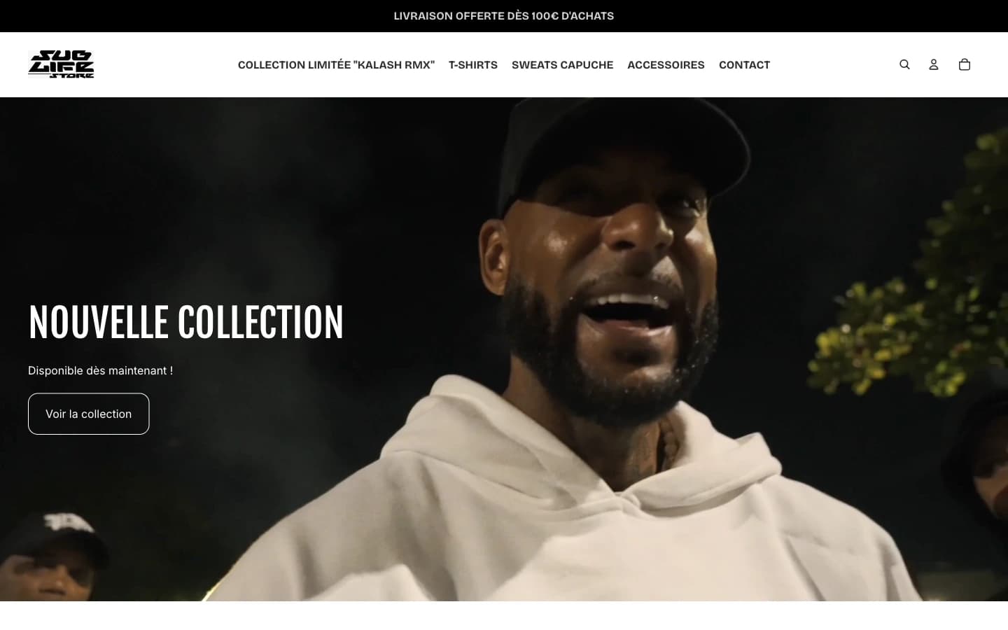 Page d'accueil du site Shopify Sublife Store