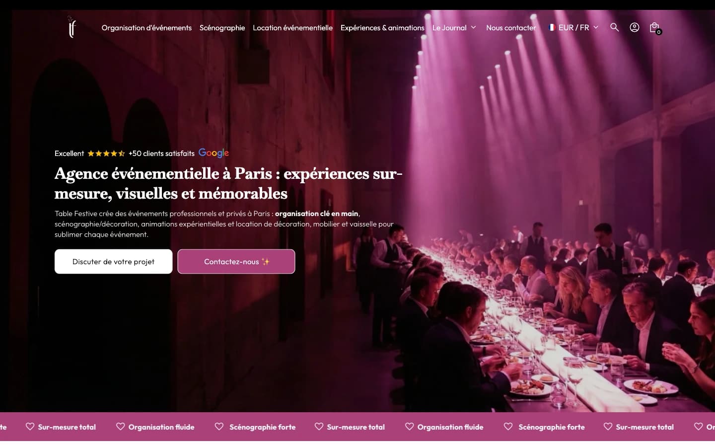 Page d'accueil du site Shopify Table Festive