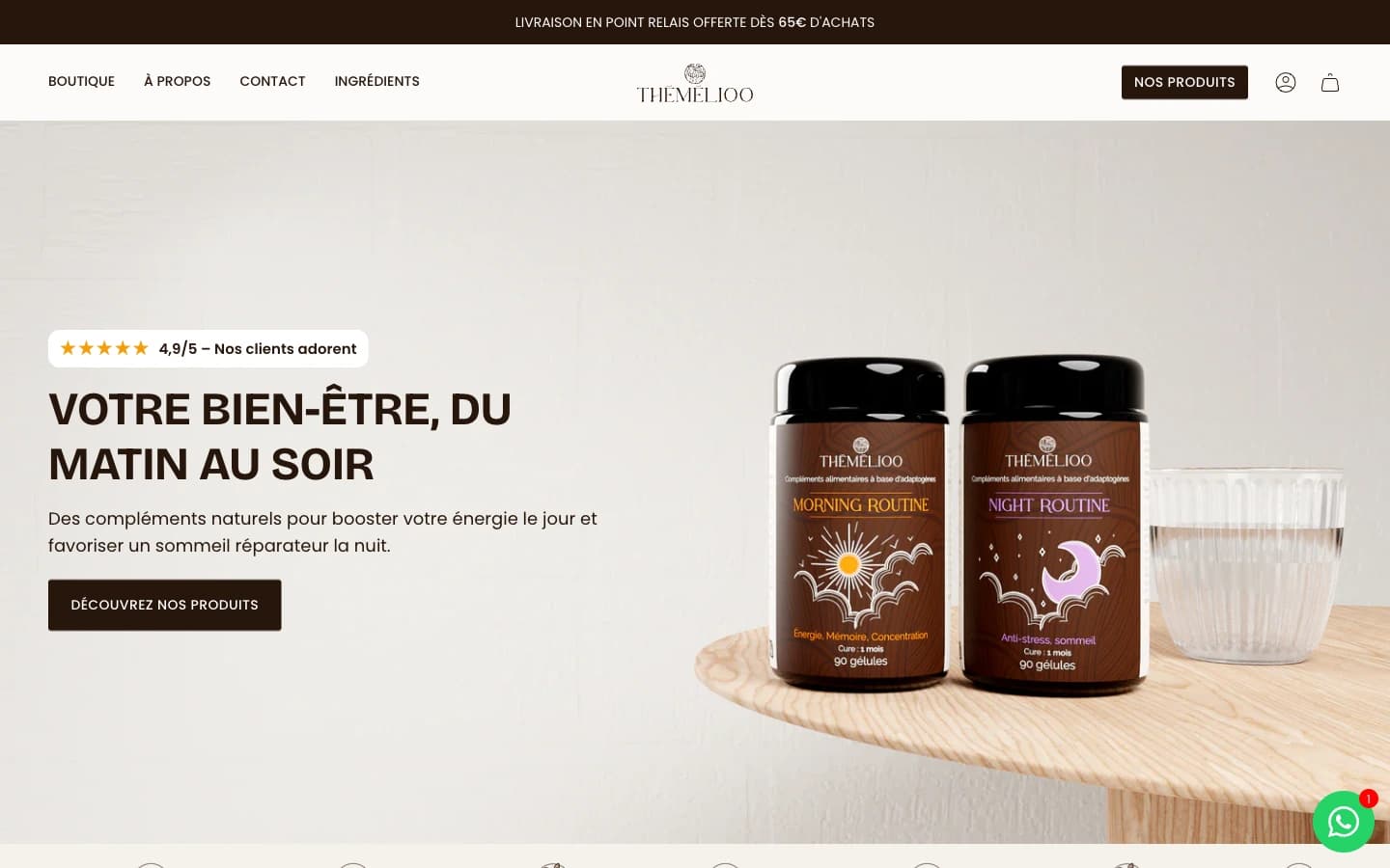 Page d'accueil du site Shopify Themelioo