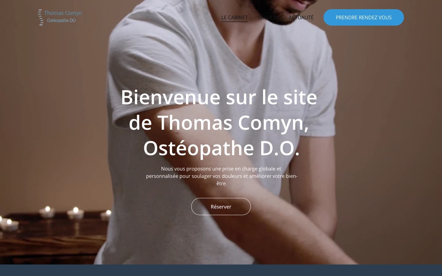 Page d'accueil du site vitrine Thomas Comyn Osteo