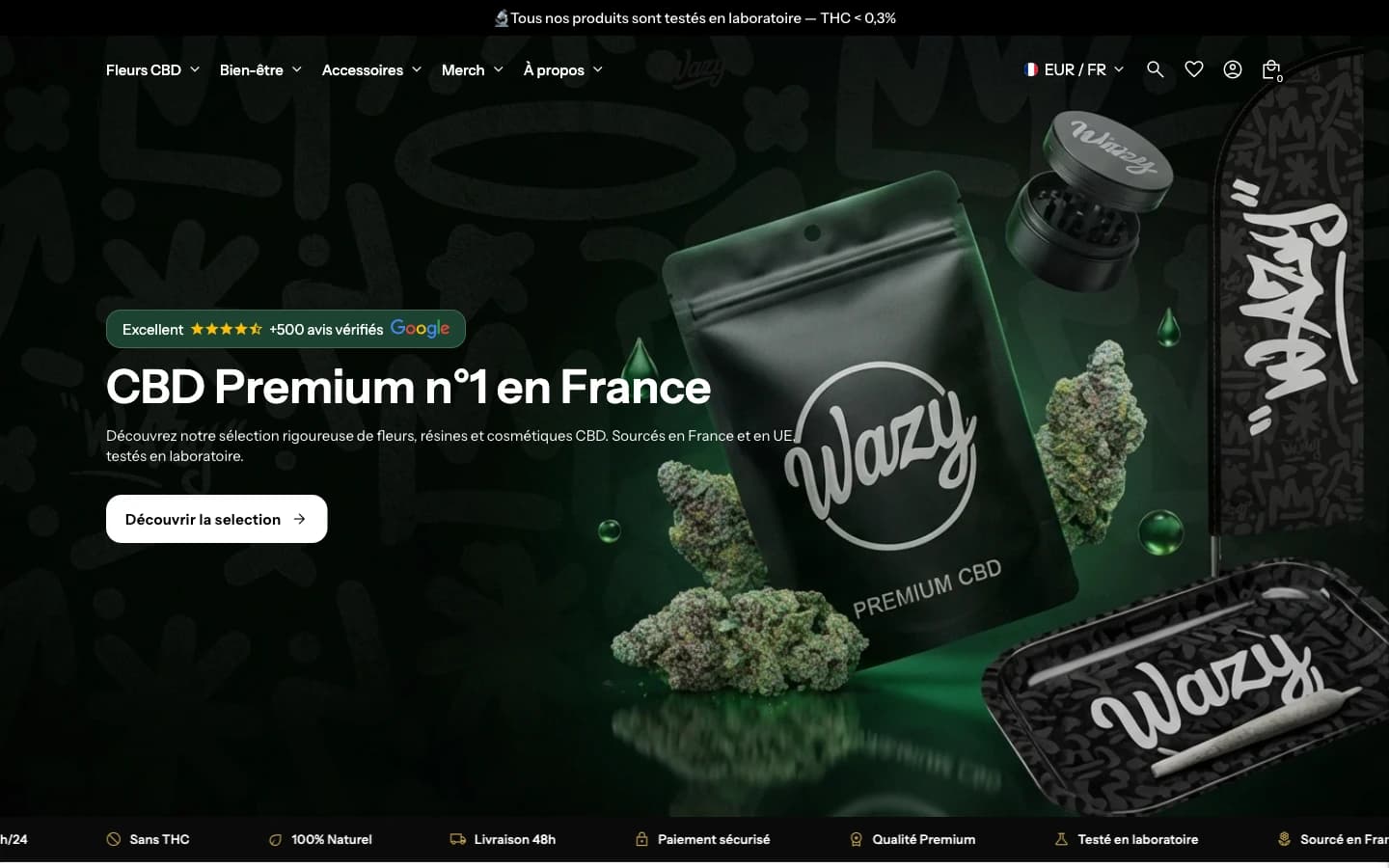 Page d'accueil du site Shopify Wazy